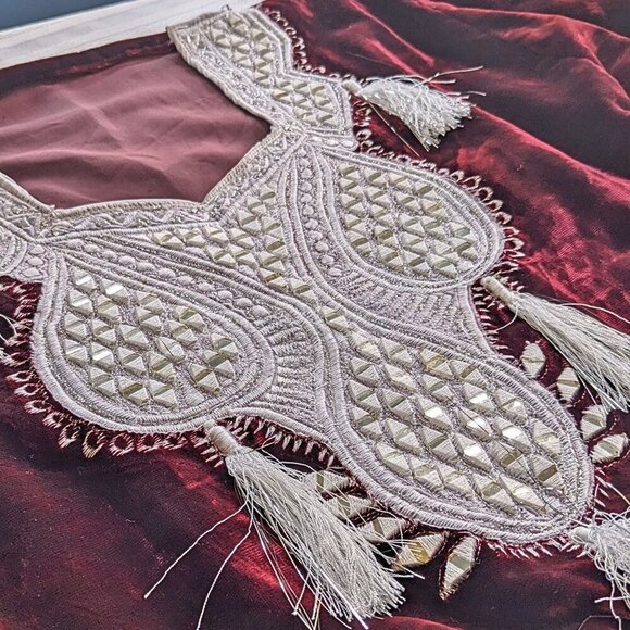 Turkish/Afghani Bindalli Kaftan Wedding Dress - Embroidered Velvet & Silver M/L - Picture 3 of 8